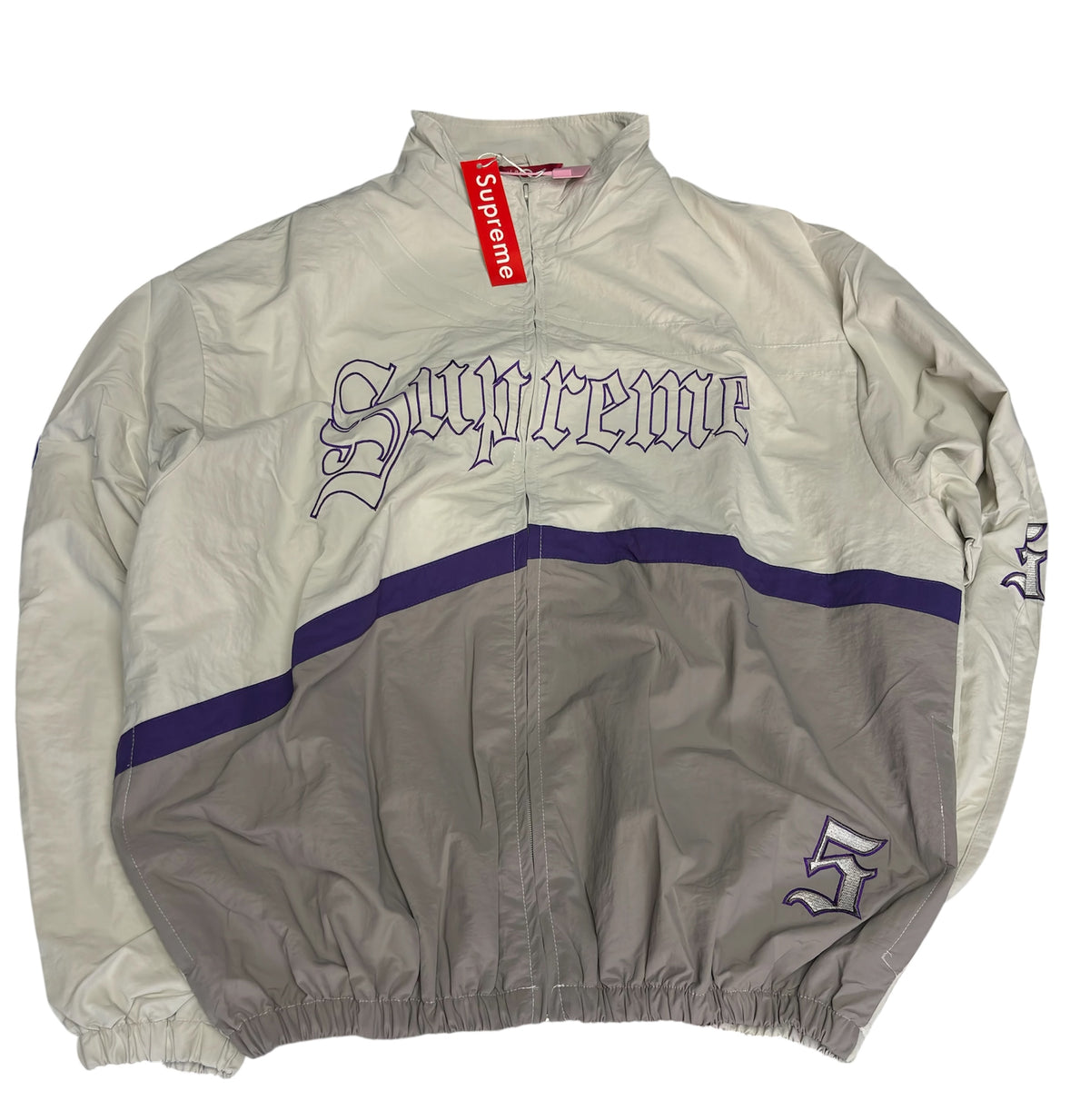 Supreme Gothic Logo Tracksuit – Cream/Grey Purple | 2 Piece Set XL