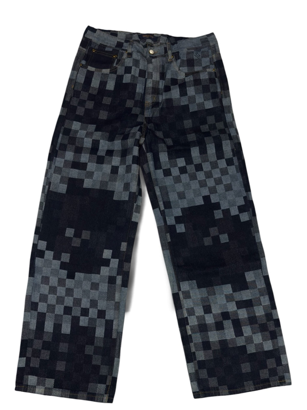 Pixel Check Patchwork Jeans - Grey (34)