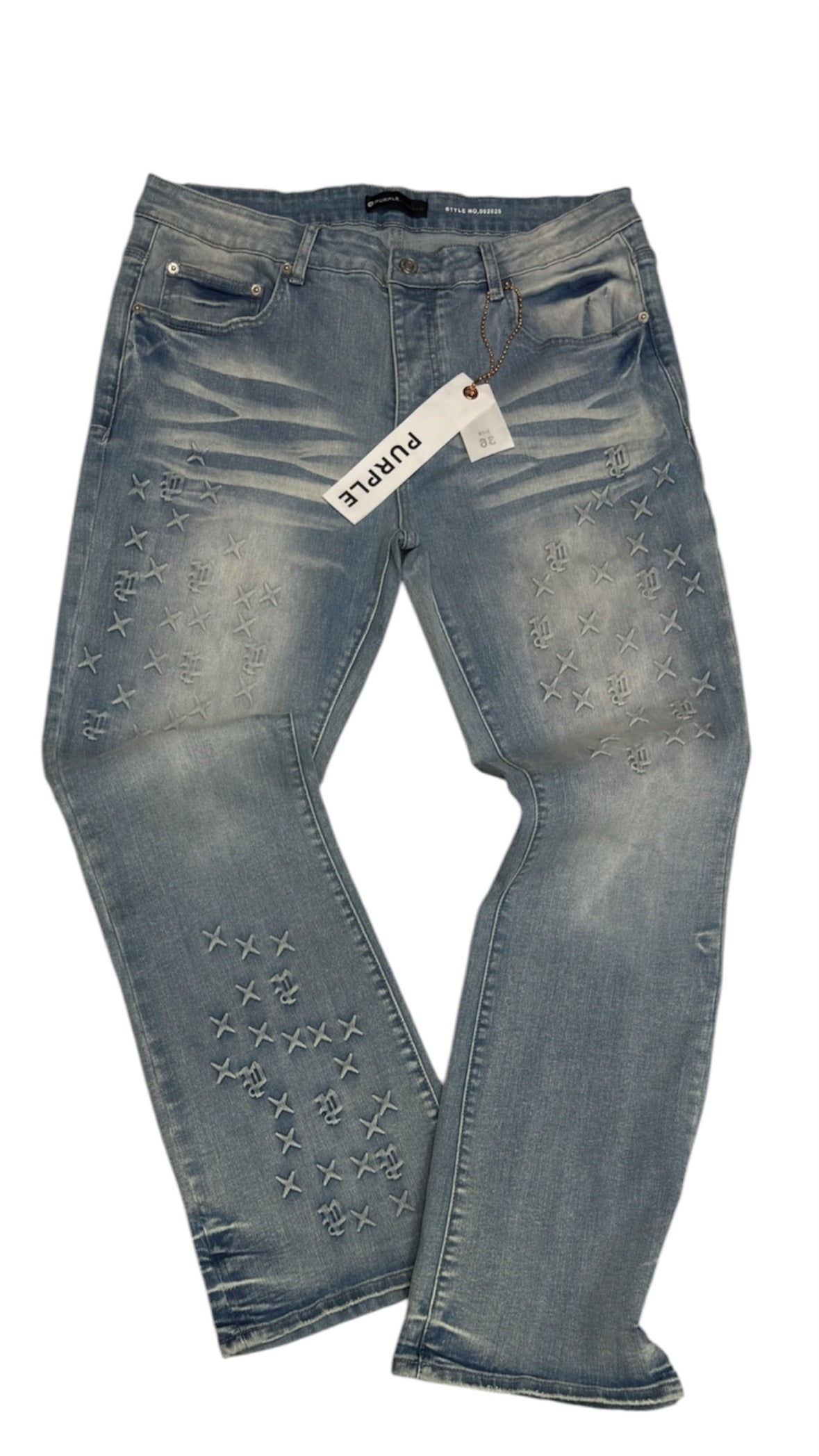 Purple X Pattern Light Wash Jeans - Light Blue (36)
