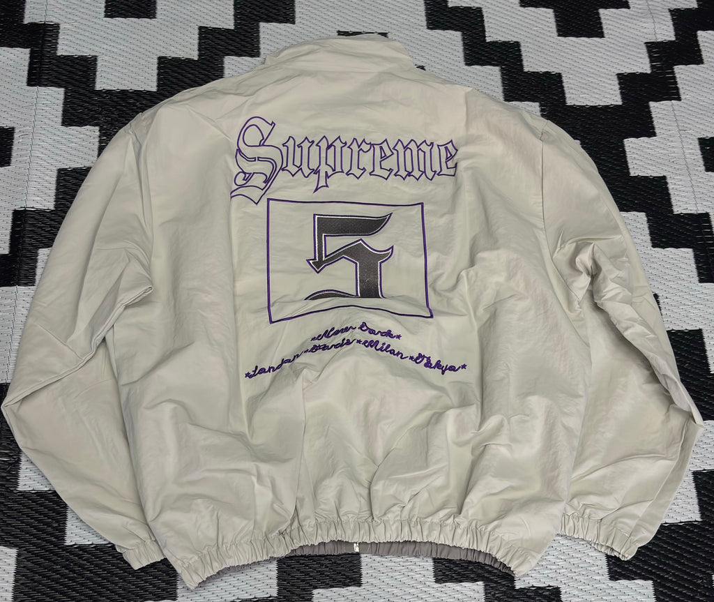 Supreme Gothic Logo Tracksuit – Cream/Grey Purple | 2 Piece Set XL