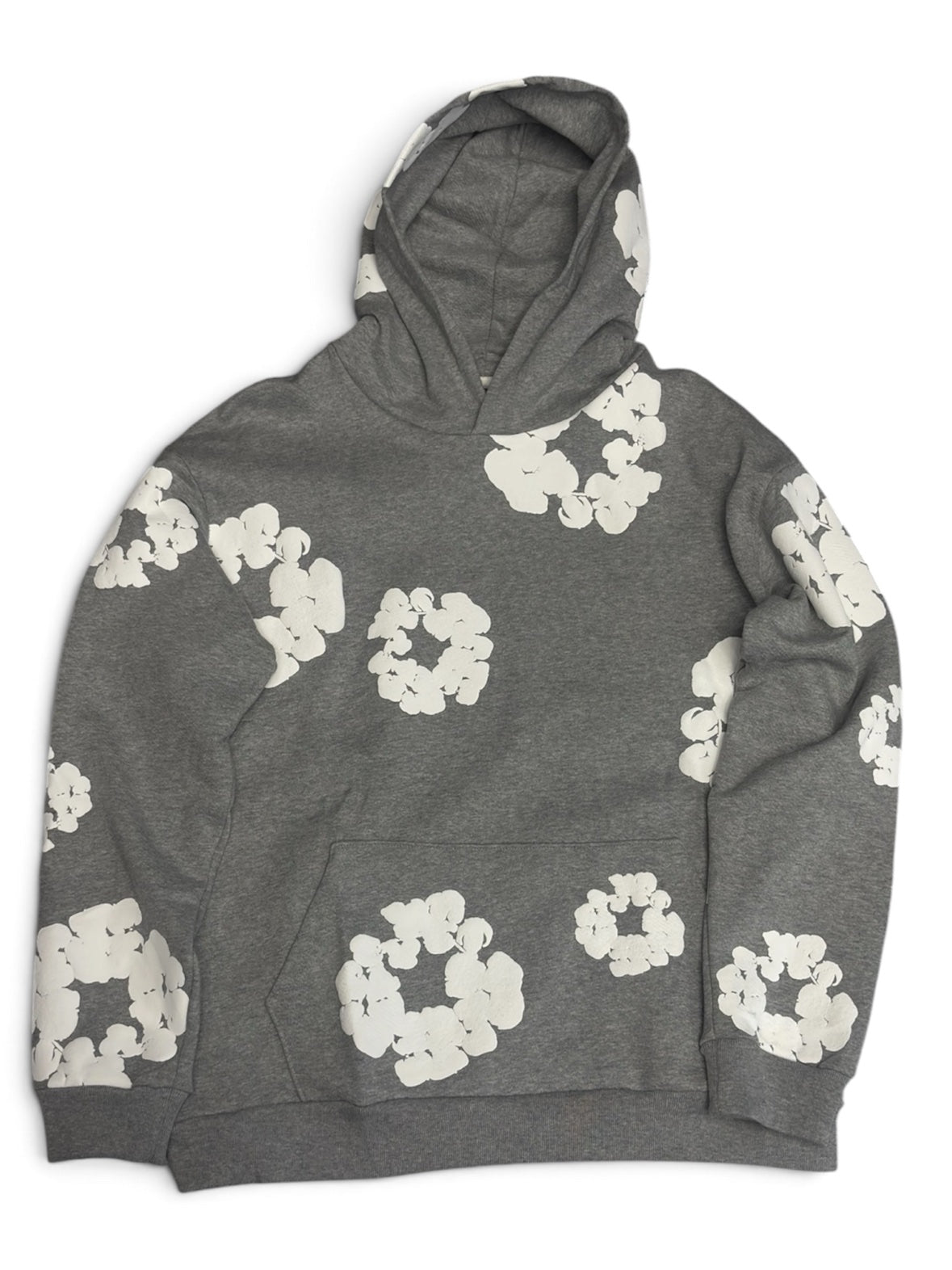 Cotton Wreath Print Hoodie - Grey (L)