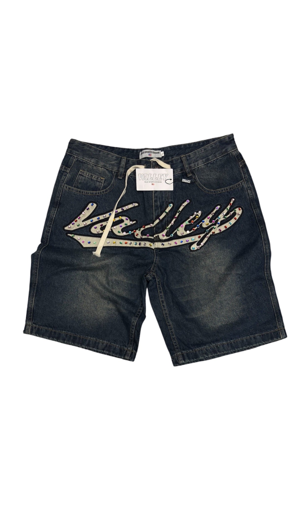 Valley Rhinestone Denim Shorts - Blue (38)