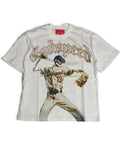 Godspeed white t-shirt with skeleton baseball graphic