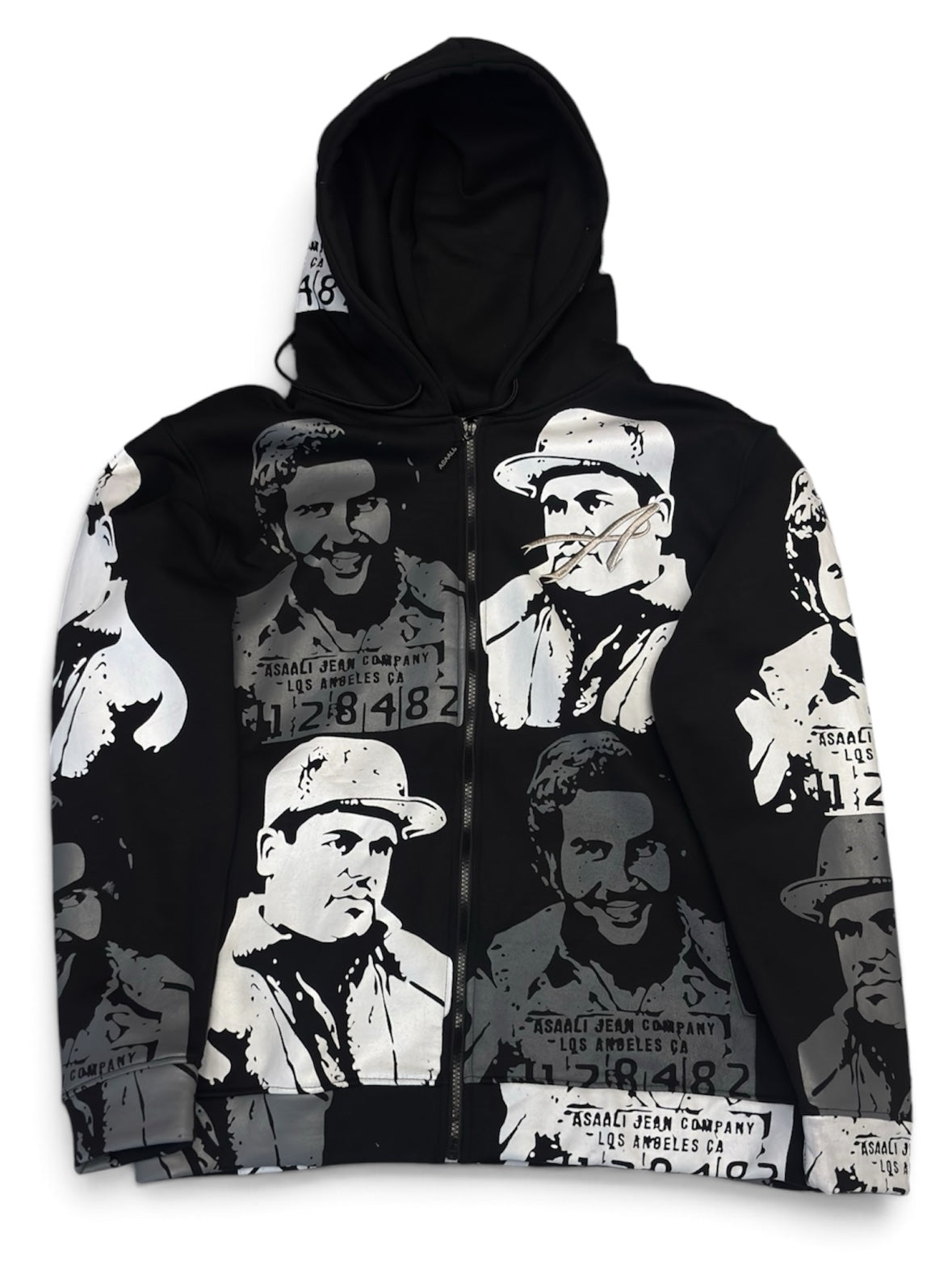 Asaali Face Print Zip-Up Hoodie - Black (XL)