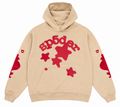 Sp5der Beige Hoodie with Red Logo