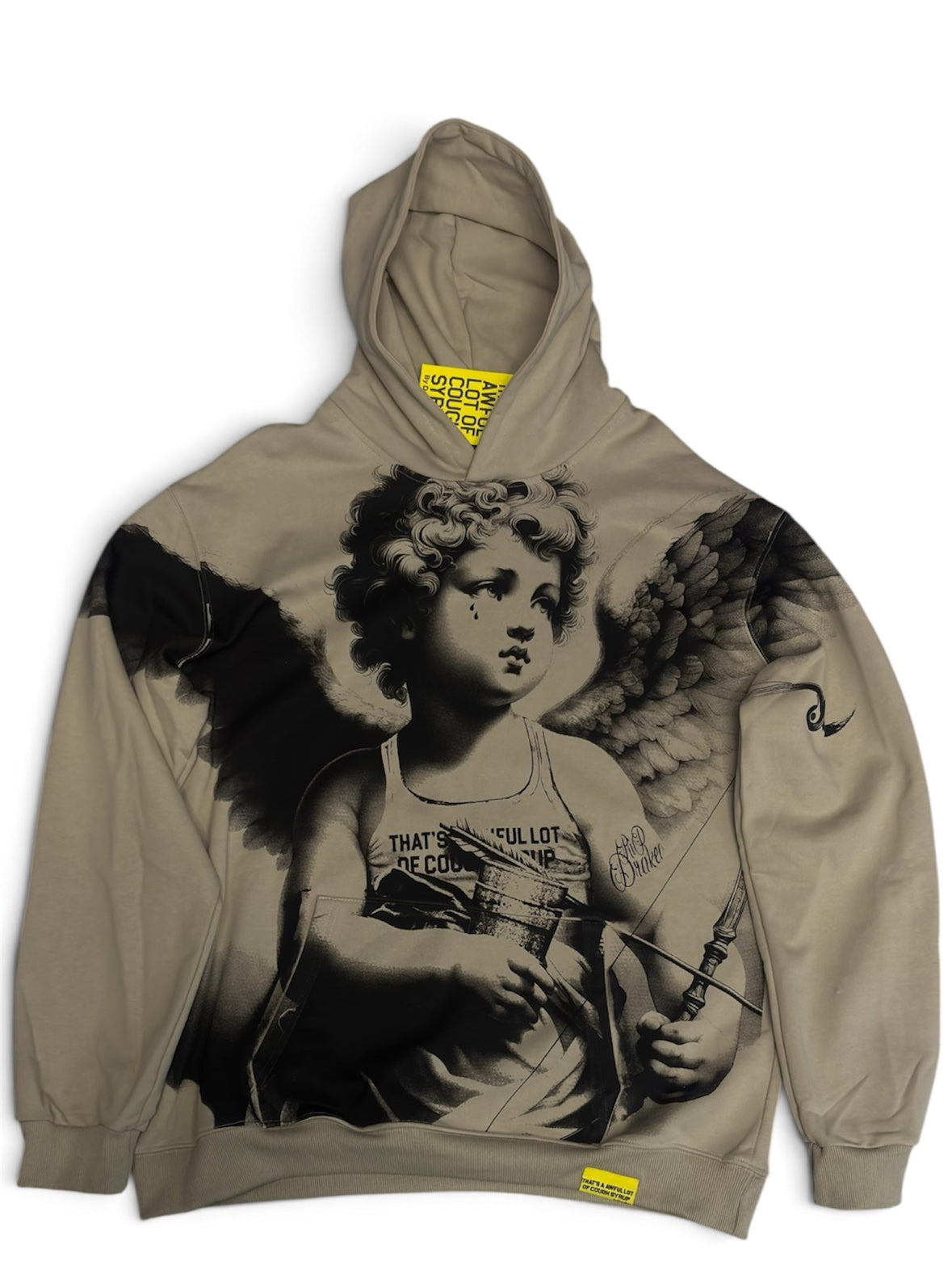 Angel Cherub Graphic Hoodie - Tan