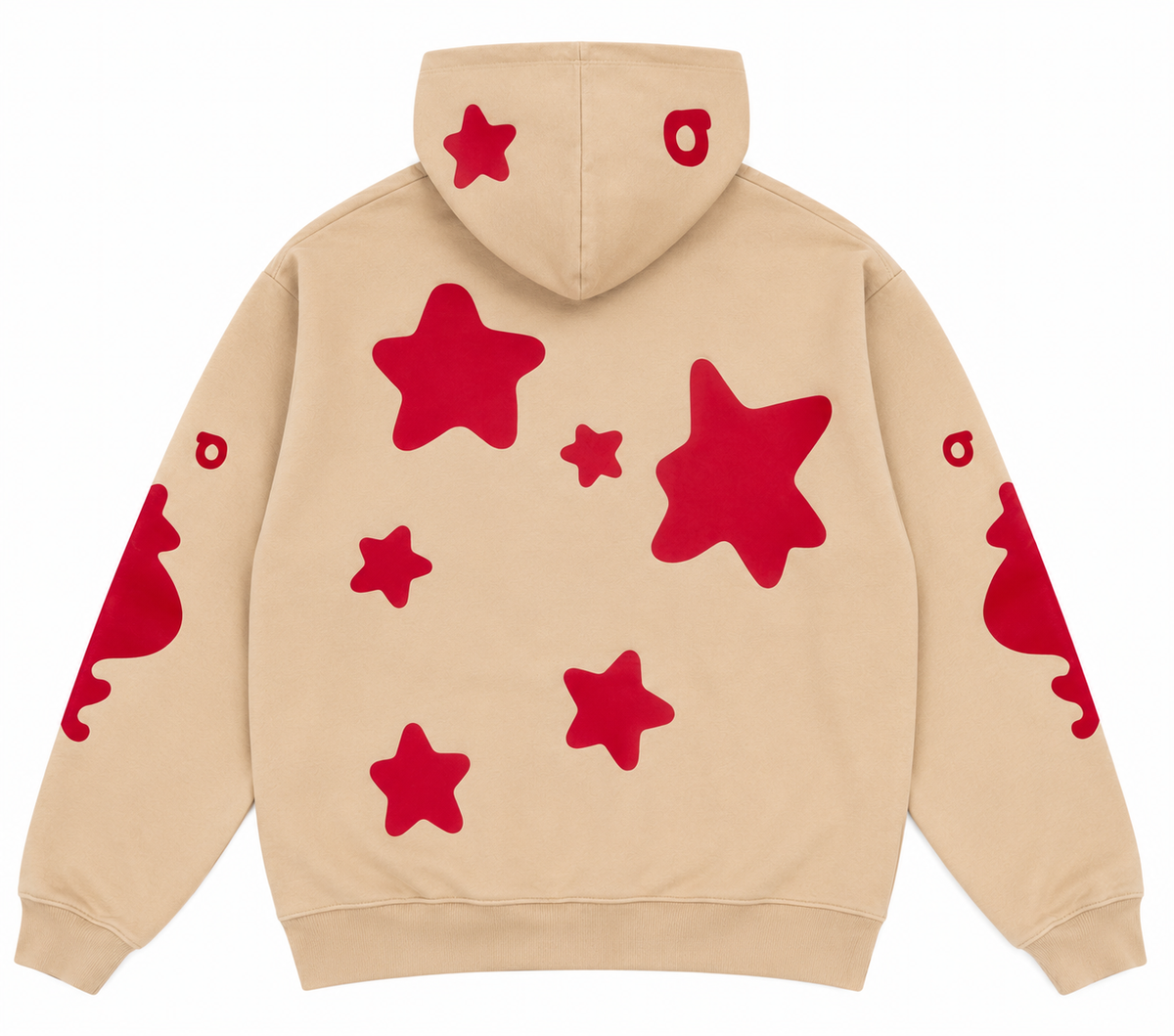 Sp5der Beige Hoodie with Red Logo