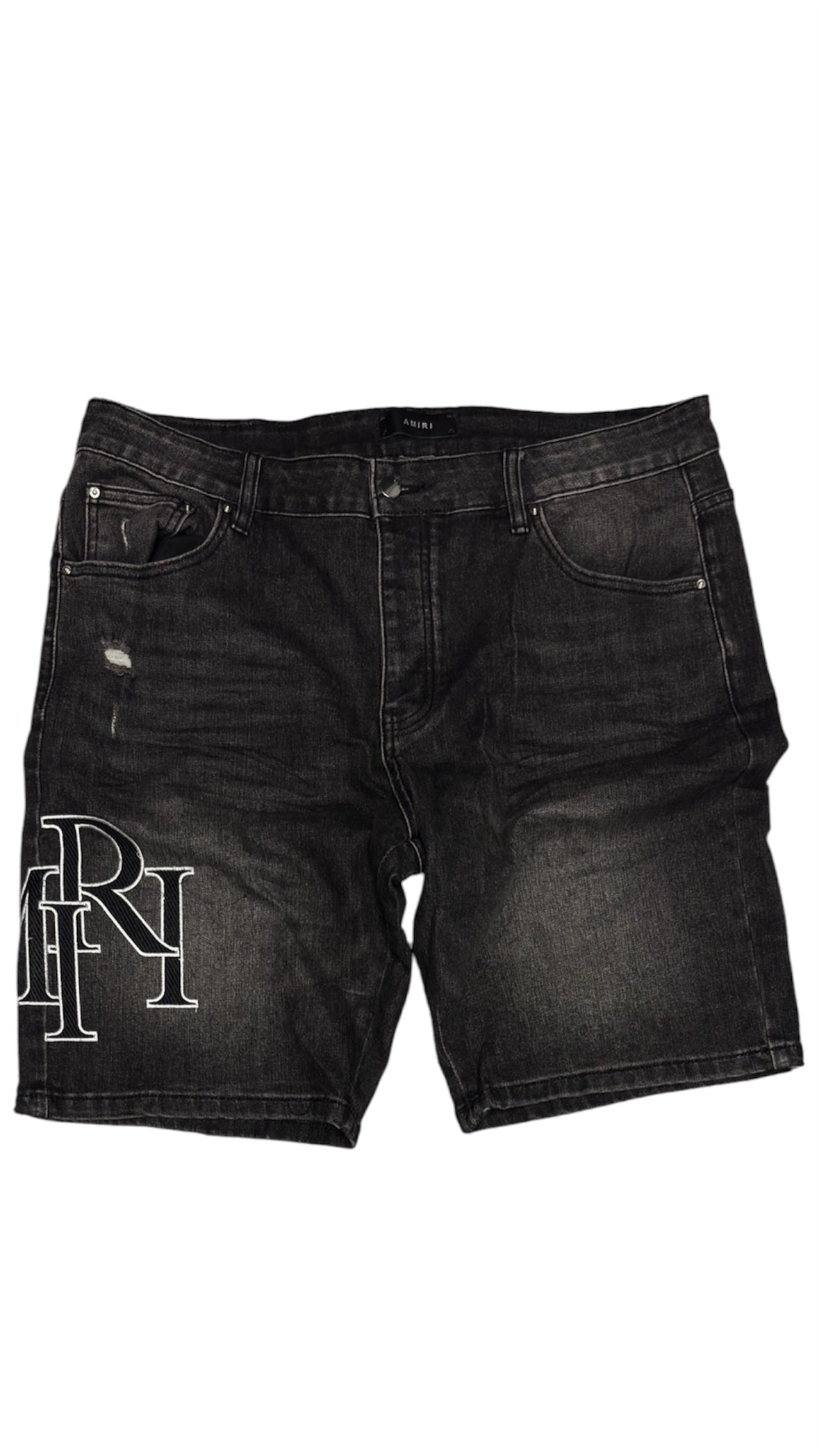 Amiri RI Outline Logo Denim Shorts - Black (38)