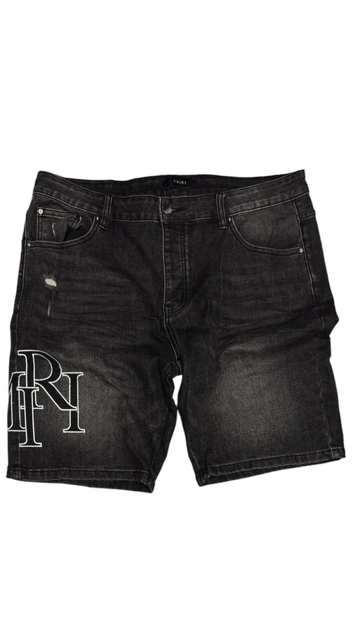 Amiri RI Outline Logo Denim Shorts - Black (38)