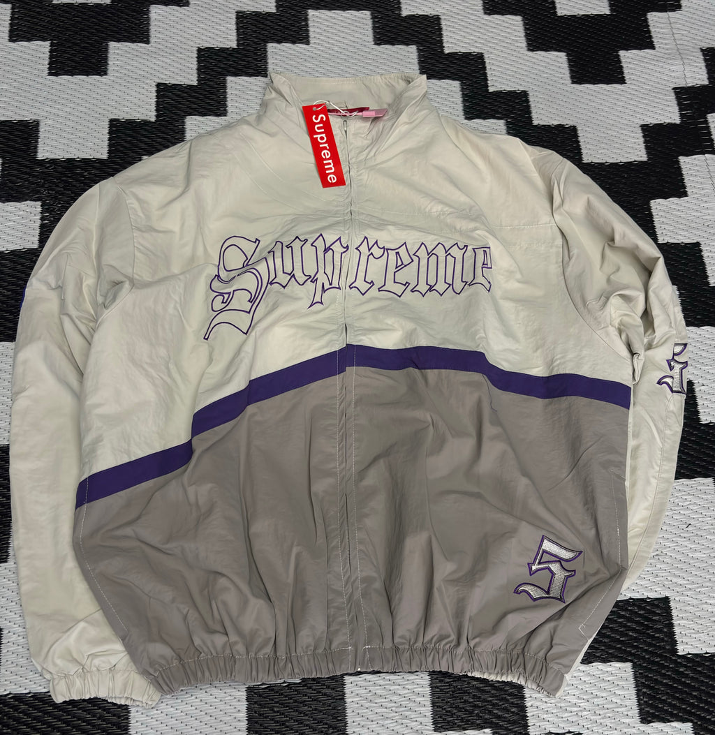 Supreme Gothic Logo Tracksuit – Cream/Grey Purple | 2 Piece Set XL