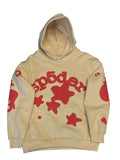 Sp5der Beige Hoodie with Red Logo (L)