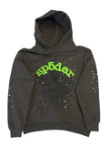 Sp5der Charcoal Hoodie with Green Web (M)