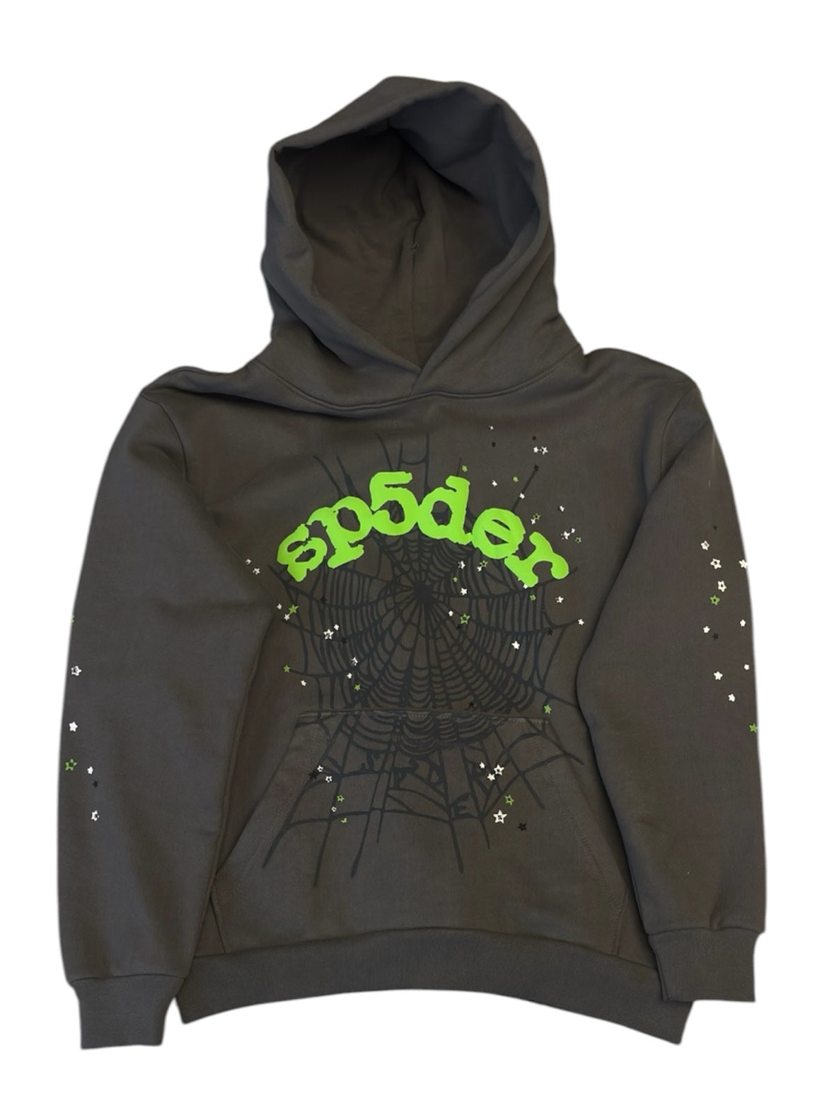 Sp5der Charcoal Hoodie with Green Web (M)