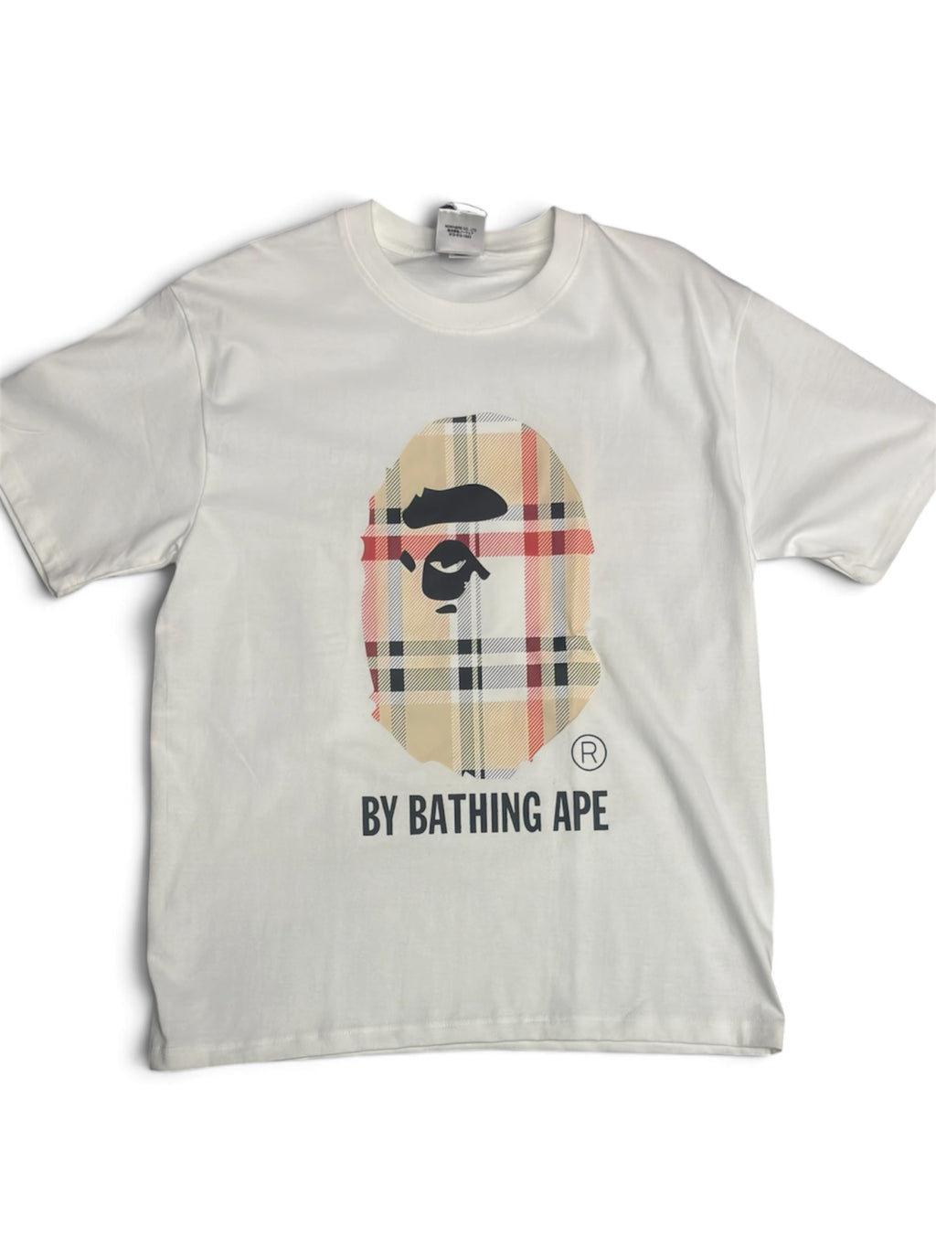 BAPE Plaid Ape Head Cream T-Shirt