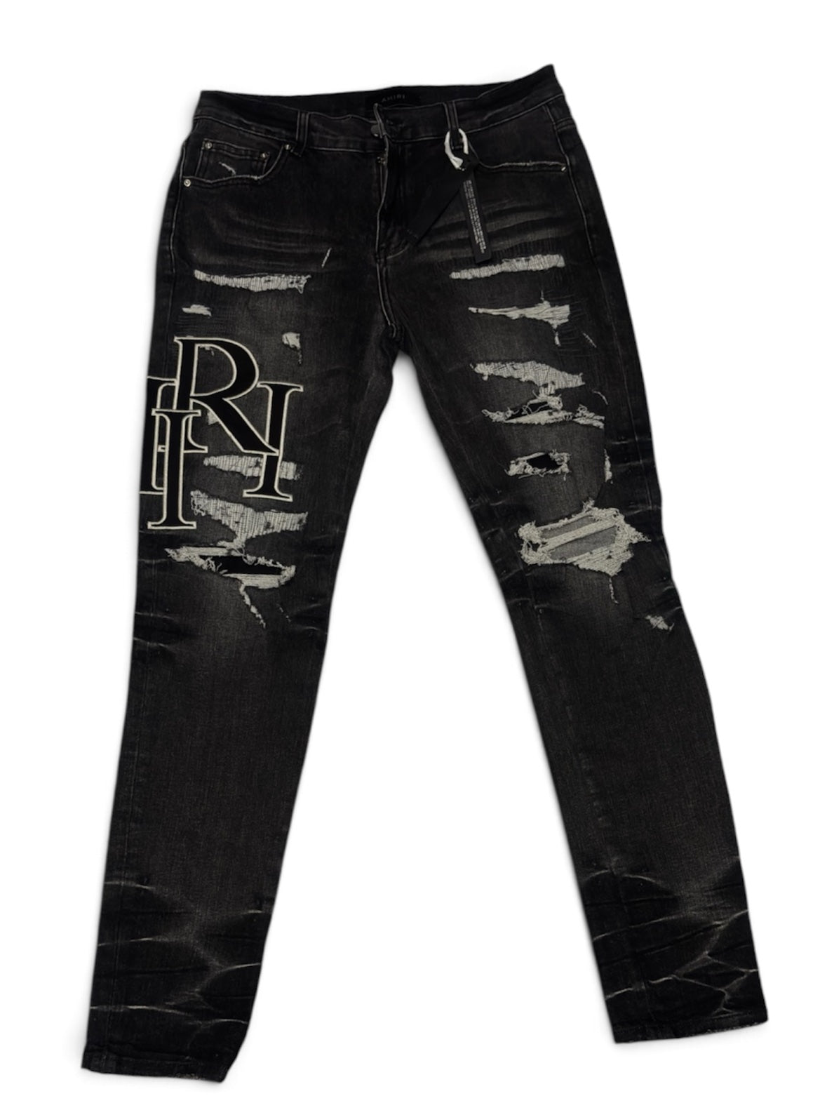 Amiri Ripped Outline Logo Jeans - Black (32)