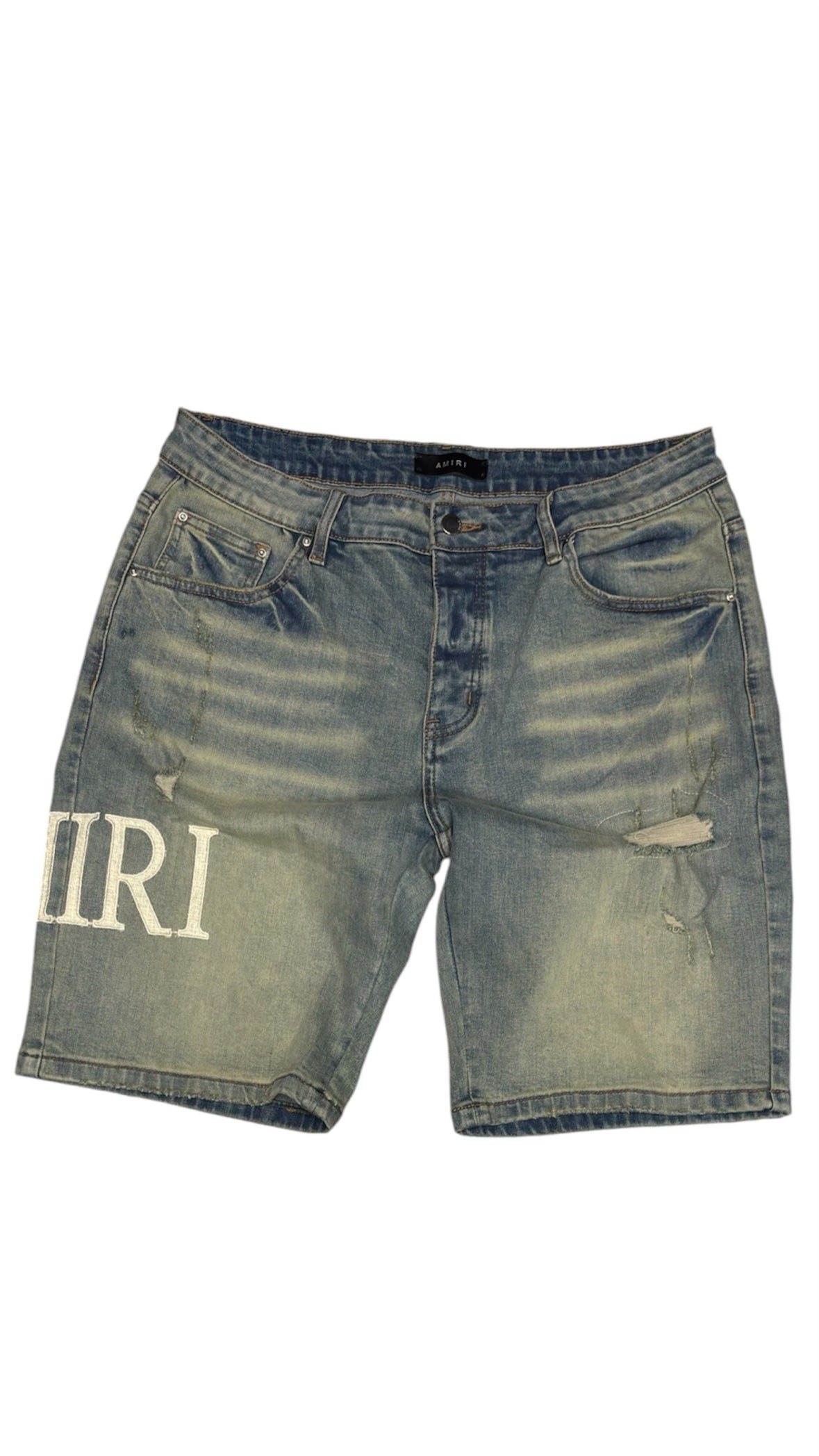 Amiri Light Wash Distressed Denim Shorts - Light Blue (36)