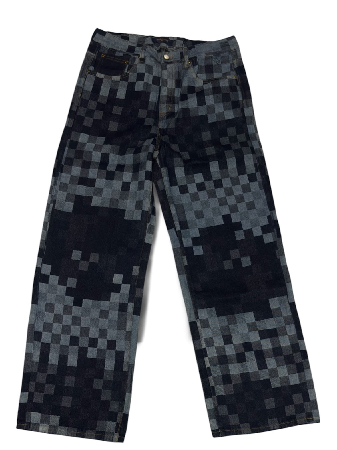 Pixel Check Patchwork Jeans - Grey (32)